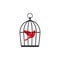 Locked cage with red bird icon. Trap, imprisonment, jail concept