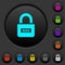 Locked combination lock with center numbers dark push buttons with color icons