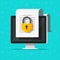 Locked confidential secure document online access on website with private lock on computer pc file vector flat icon