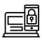 Locked data laptop authentication icon, outline style