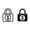 Locked dollar line and glyph icon. Lock with dollar sign vector illustration isolated on white. Padlock with dollar
