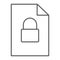 Locked file thin line icon, document and computer, file with padlock sign, vector graphics, a linear pattern on a white