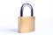 Locked Golden Padlock with keys on the white background