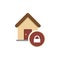 Locked house glyph icon. Privacy silhouette symbol. Home protection. Negative space