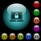 Locked laptop icons in color illuminated glass buttons