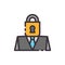 Locked man. Break contacts. Complicated people. Vector color icon.