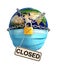 Locked Planet Earth With Sign Closed On White Background