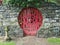 Locked red door at Chinese garden with do not enter sign