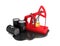 Locked Red Pumpjack, Barrels And Spilled Oil On White Background