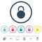 Locked round padlock flat color icons in round outlines