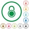Locked round padlock flat icons with outlines
