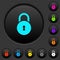 Locked round padlock with keyhole dark push buttons with color icons