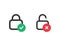 Locked and unlocked icon. Correct and wrong status of padlock. Protection sign. Security icon. Privacy illustration. Opened and