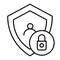 Locked user thin line icon. Account with shield vector illustration isolated on white. Human privacy outline style