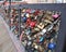 Locks on a bridge\'s fence