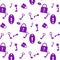 Locks and keys of different sizes, purple, nice simple pattern, simple shapes