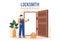 Locksmith Repairman Door Repair, Maintenance and Installation Service with Equipment as Screwdriver or Key in Illustration