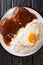 Loco moco is a dish featured in contemporary Hawaiian cuisine consists of white rice, topped with a hamburger, a fried egg, and