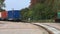 Locomotive with containers. Railway train with containers. Freight train transports containers