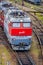 Locomotive goes on rails. Russian train. Russian railway. Russia, St. Petersburg, August 7 2018