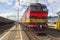 Locomotive passenger train CS4t-363 at the platform of the railway station Danilov Yaroslavl region