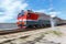 Locomotive of the passenger train is moving. Motion blur