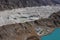 Lodges in Gokyo and detail of the Ngozumpa Glacier