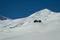 Lodges in snowy landscape