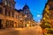 Lodz, Poland - August 24, 2023: Beautiful architecture of Piotrkowska Street in Lodz city at dawn, one of the longest commercial