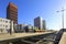 Lodz, Poland - Panoramic view of modern quarter of Lodz with office and utility facilities at Pilsudskiego street artery