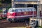 Loebau, Saxony, Germany - 10.12.2019; red historic diesel locomotive waiting in locomotive shed