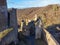 Loewenburg castle ruins with a view of the Philippsburg ruins in Monreal on a beautiful sunny autumn morning