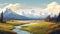 Lofi Denali National Park Landscape Painting With Flat Colors