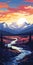 Lofi Design Of Denali National Park Landscape: Bold Graphic Illustration With Vibrant Colors