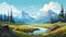 Lofi Design Of Denali National Park Landscape: Vector Mountain Illustration