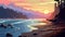 Lofi Design: Sunset Water Scene In Olympic National Park