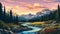 Lofi Digital Painting Of Vibrant Rocky Mountain National Park Landscape