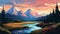 Lofi Grand Teton National Park Landscape: Saturated Palette Illustration