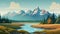 Lofi Graphic Illustration Of Grand Teton National Park Landscape