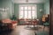 lofi interior with pastel colors, retro furniture and vintage details