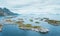 Lofoten islands aerial view Henningsvaer village and sea landscape in Norway