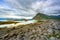 Lofoten Islands, Northern Norway, mountain views, sea and Rocks on the roadside