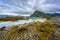 Lofoten Islands, Northern Norway, views of the mountains and the sea on the roadside