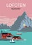 Lofoten islands Norway shore fjord vector poster