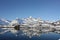 Lofoten, mountains reflecting in water.