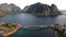 Lofoten's Summer Beauty: Aerial Relocation of Norwegian Rorbuer on Hamnoy Island