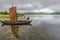 Lofotr, Norway - August 2, 2017  Reconstructed Viking ships in the border of Innerpollen salty lake in Vestvagoy island of Lofoten