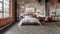 In a loft apartment the bedroom features a walltowall installation of stonelook LVT in a warm grey tone. The texture of