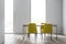 Loft dining room interior with yellow chairs