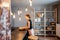 Loft dinning room with blurred woman